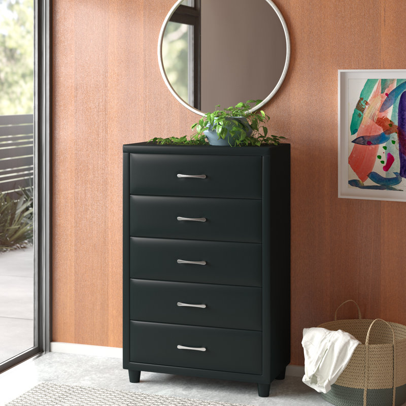 Gribble 29.5'' W 5 - Drawer Dresser, Black Vinyl