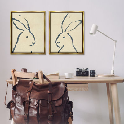 «Minimalist Rabbit Line», ensemble de 2 toiles flottantes encadrées par June Erica Vess