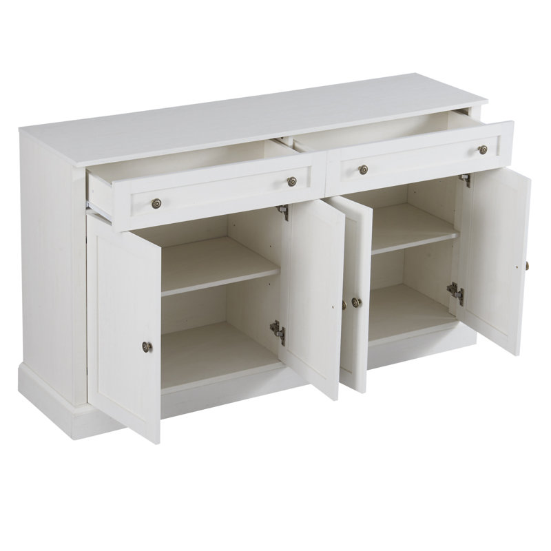 Buffet de cuisine avec 2 tiroirs et 4 tablettes réglables, Blanc antique