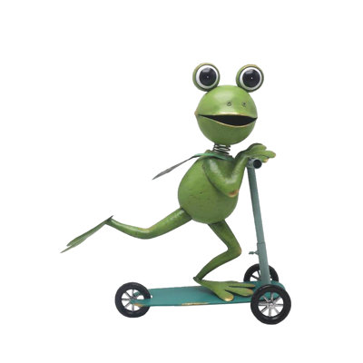 Metal Frog Statue Riding a Scooter, Garden Décor Outdoor Yard Art