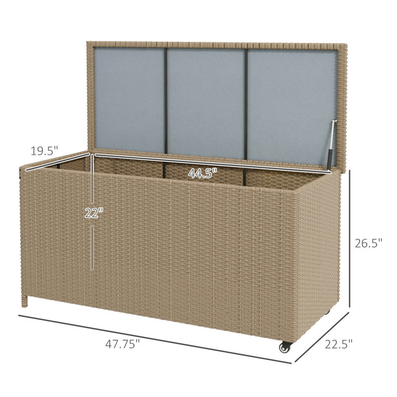 Large Brown Wicker Plastic Deck Box with Wheels
