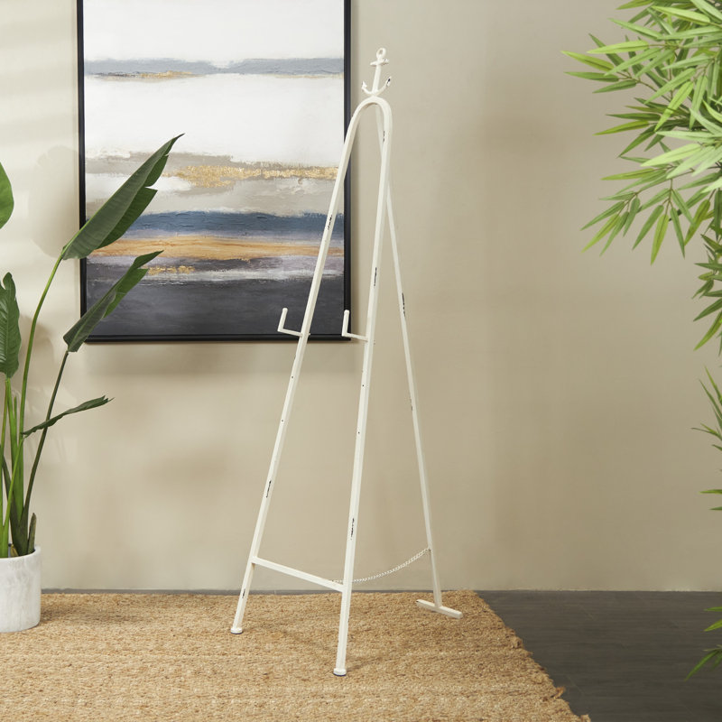 Chevalet en métal blanc réglable à 3 niveaux avec support pliable et chaîne, 64.5" H x 17.5" W x 24.5" D
