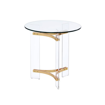 Petite table d'intérieur, table de bout ronde avec plateau en verre trempé et base en acrylique