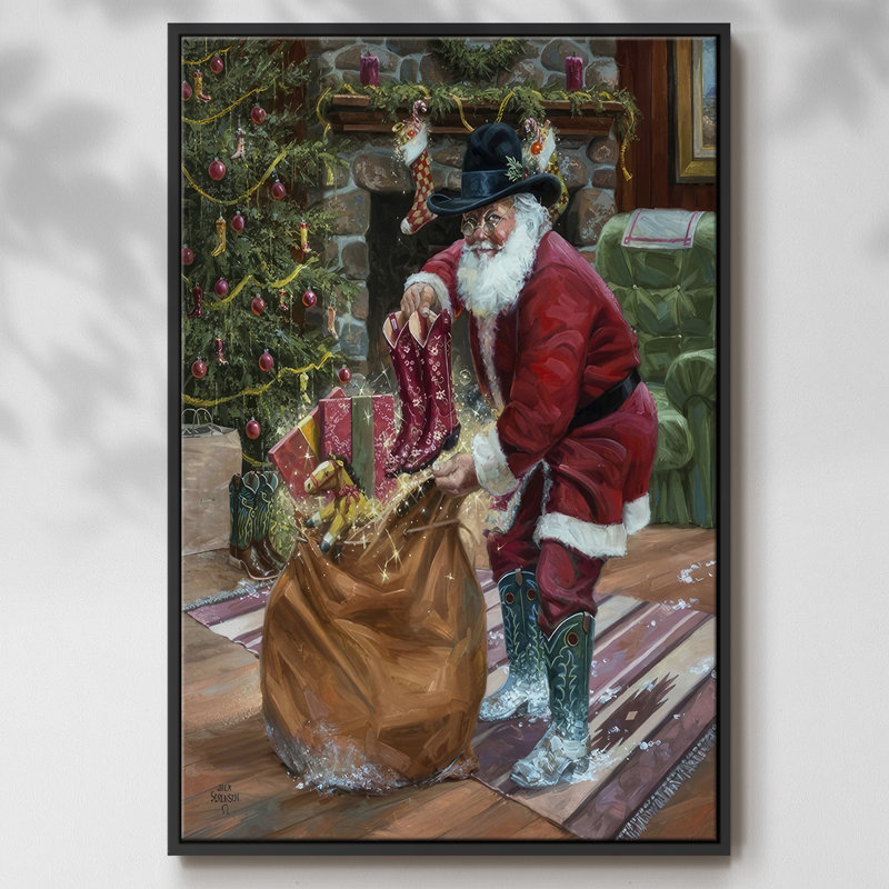 New bottes for Christmas, reproduction d'art sur toile, H 37 po x l 25 po x P 1,5 po, Cadre flottant noir