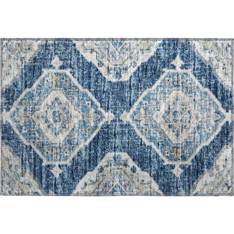 Premium Machine Washable Andreau AMF91 Blue Rug, Rectangle 1'8" x 2'6"
