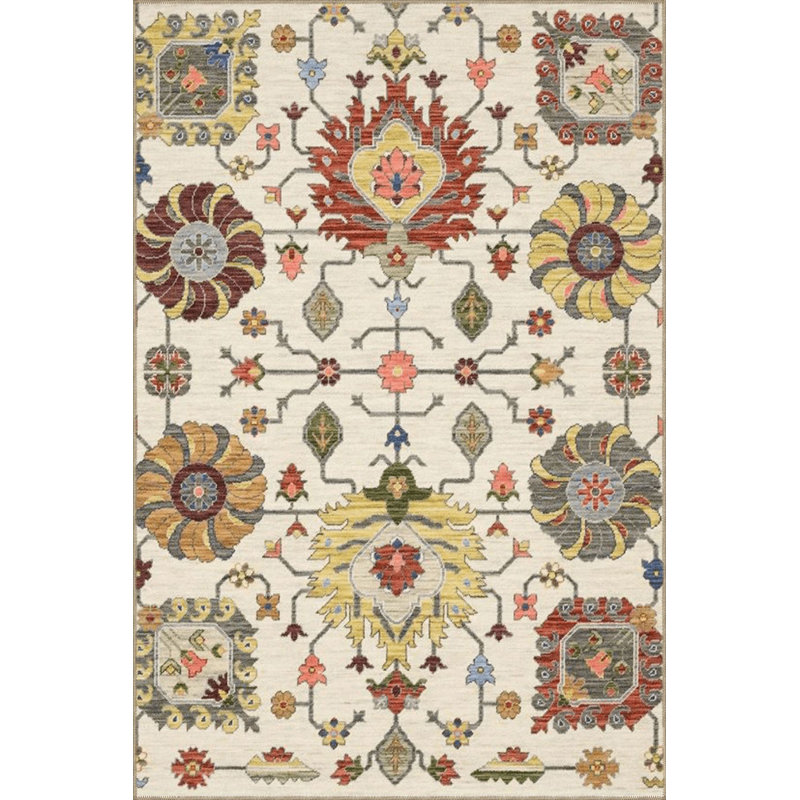 Tapis décoratif lavable à la machine beige, Carré 3 pi 3 po