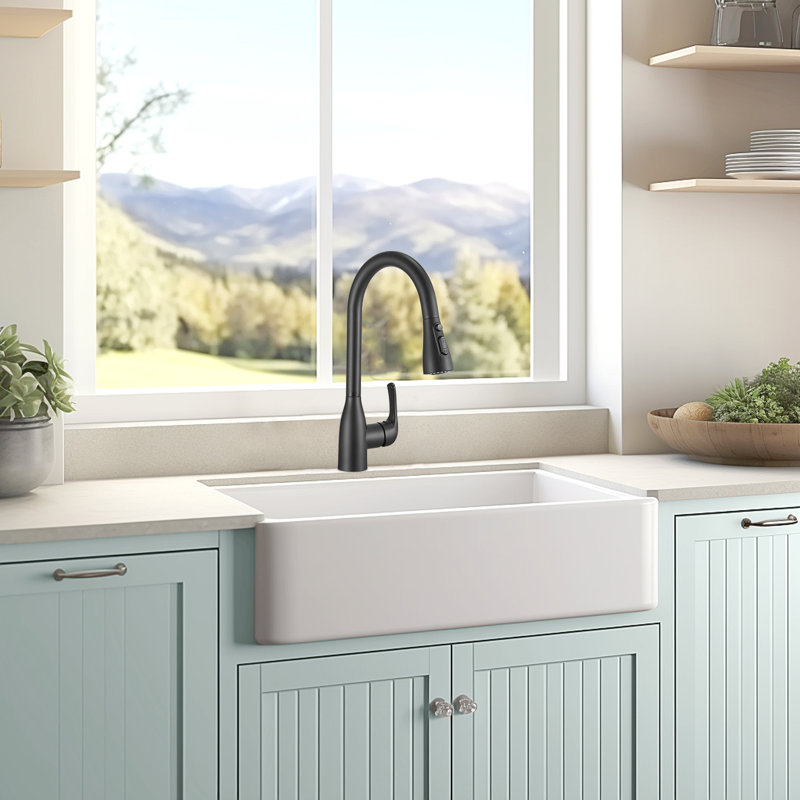 Robinet de cuisine rétractable à poignée simple avec accessoires, Noir mat