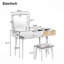 Ensemble coiffeuse 43,3 "en bois avec miroir rabattable et tabouret, coiffeuse avec trois tiroirs et espace de rangement