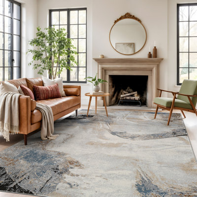 Tapis beige Desert Drift - motif abstrait, facile à nettoyer