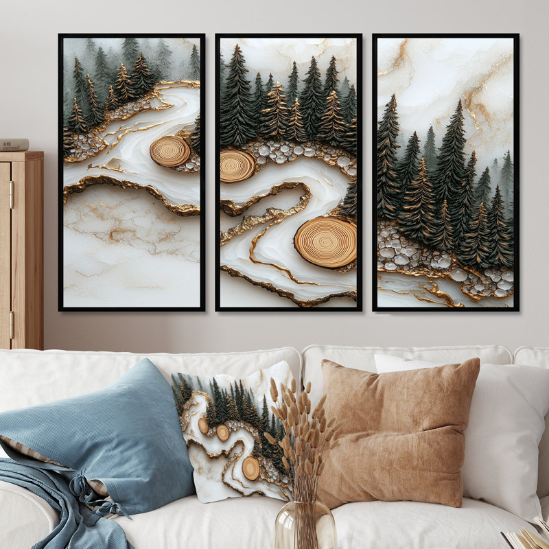 La forêt, veine de cristal d'hiver II - ensemble d'art mural forêt - ensemble de 3, H 32 po x l 48 po, Noir