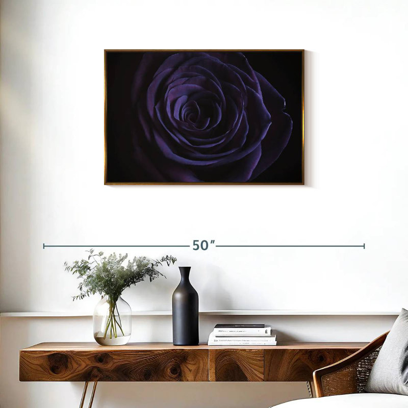 Rose mauve en fleurs, Cadre flottant doré, 31 po x 21 po