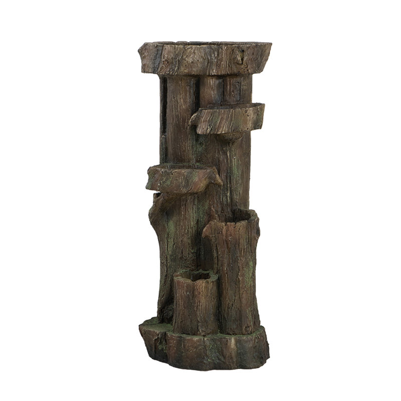 11X13.4X31.5" Rustic Decorative Tree Trunk 5 Tier Water Fountain