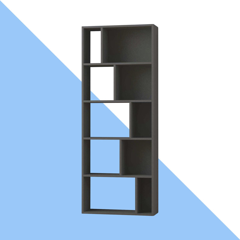 Aadvik Modern Asymmetric Freestanding Bookcase 5-Tier Storage Unit, Antracite
