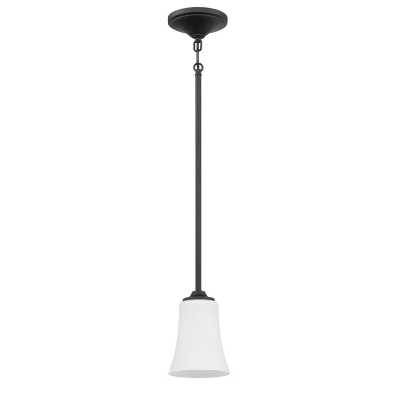 1 - Light Single Pendant, White Frosted, Flat Black