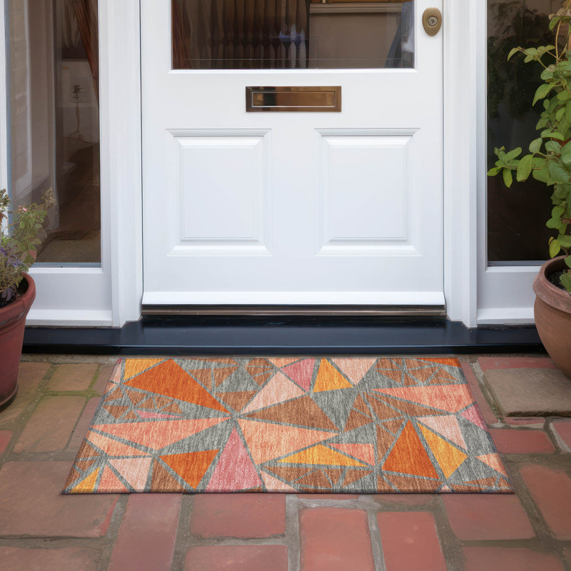 Rust Geometric Flat Woven Washable Synthetic Rug 1'8" x 2'6"