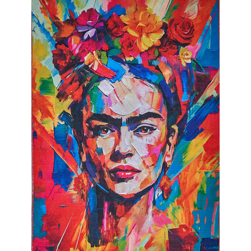 Frida Power Loomed Polyester Abstract Area Rug in Red/Multi by Frida Kahlo X Exquisite Rugs, Square 10'