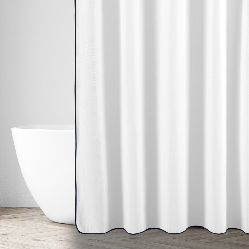 Bodrum Solid Color Shower Curtain, White/Navy Blue