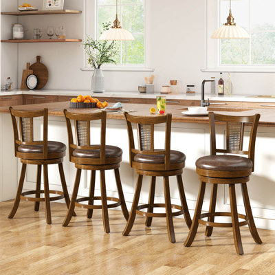 Set of Bar Stools Swivel Bar Chairs with Backrest & Footrest