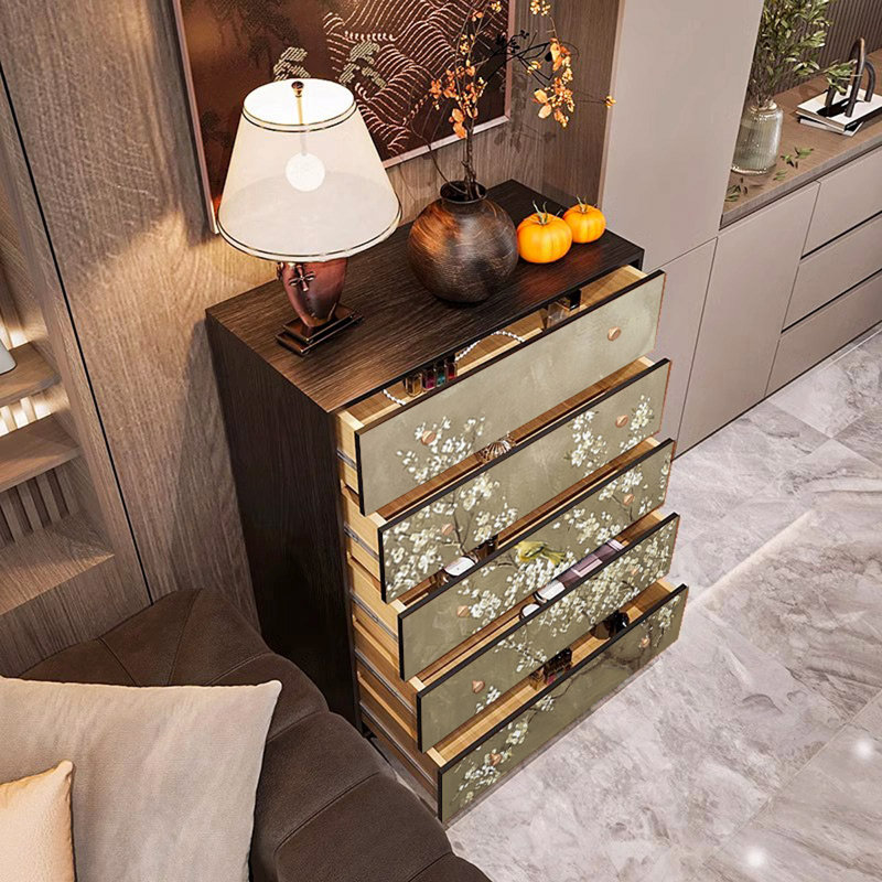 Armoire de rangement à cinq tiroirs en pin, Noyer