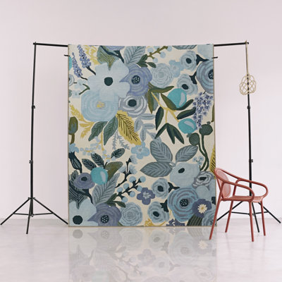 Blue-Themed Multi-Colored Floral Rose Patterned Modern Decorative Rug