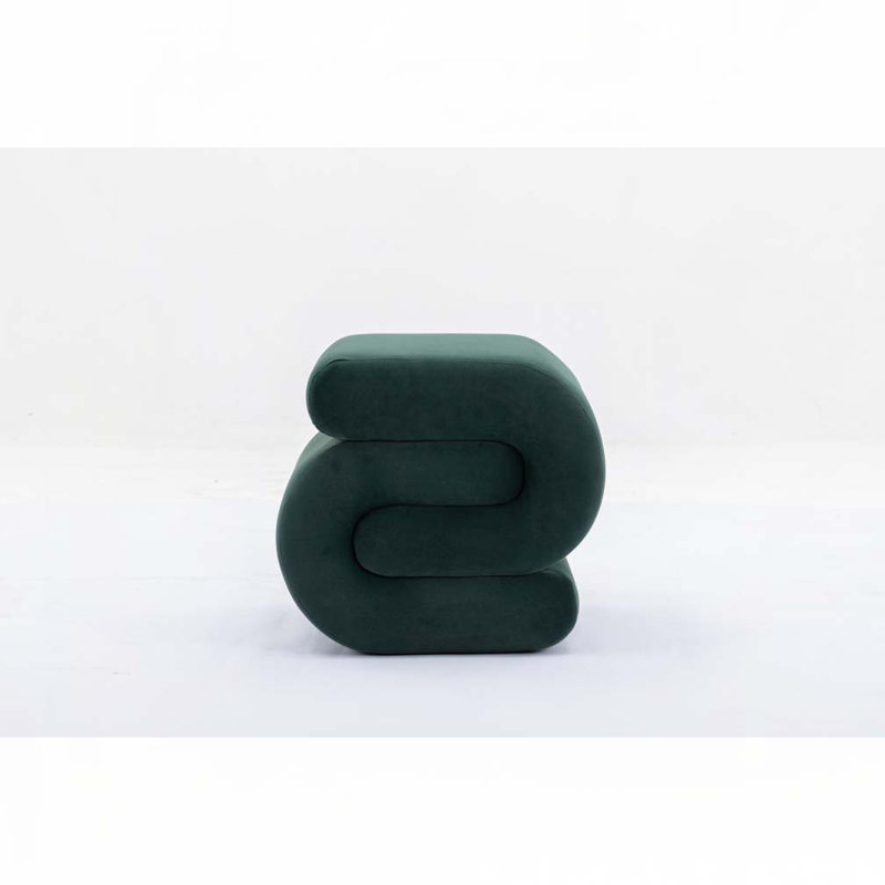 Unique Upholstered Wool Ottoman, Dark Green, Velvet