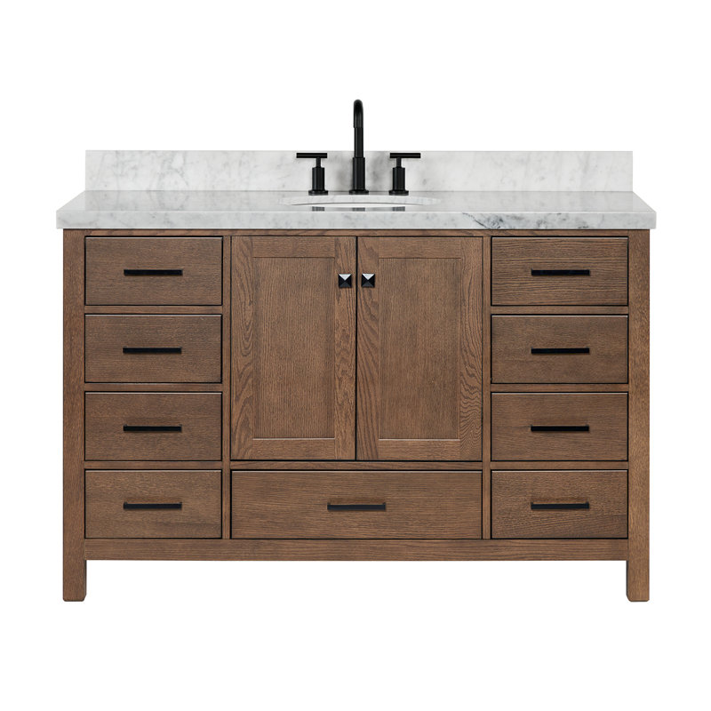 Ensemble de meuble-lavabo simple 55 po Amariani, Chêne brun / noir mat