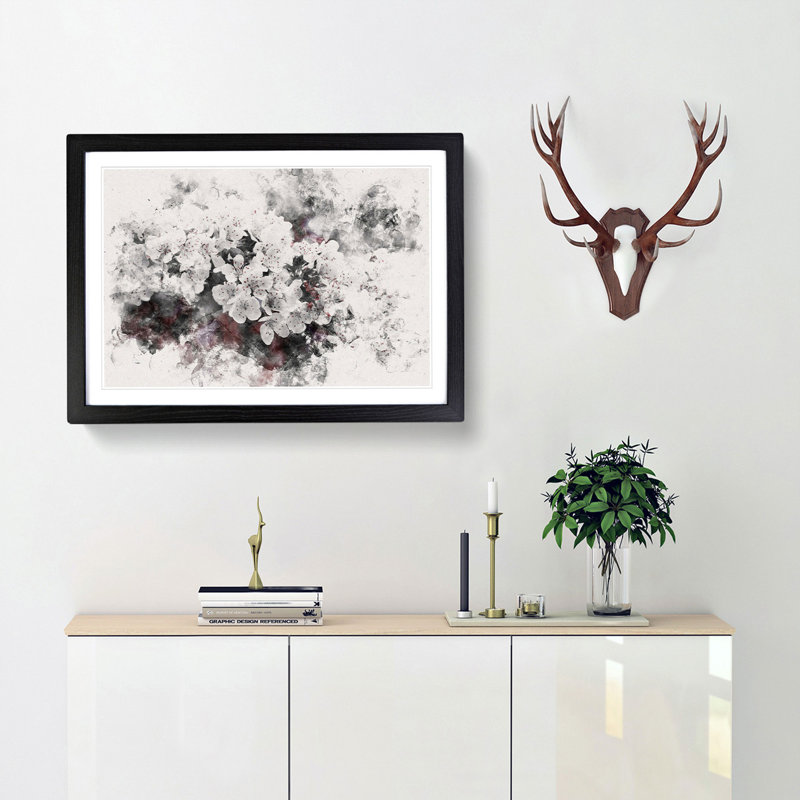Winters Bloom Flowers Watercolour - Framed Print, Black, 33cm H x 45cm W x 2cm D