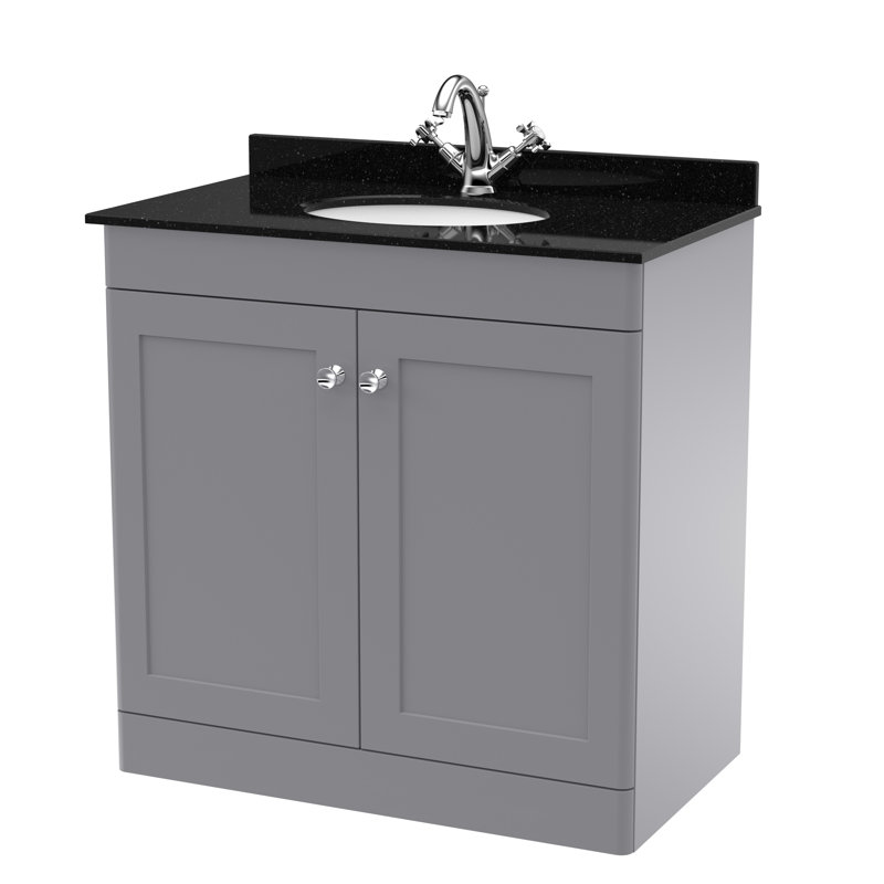 Classique 820mm Single Bathroom Vanity with Drop In Vitreous China Basin, Black, Satin Grey