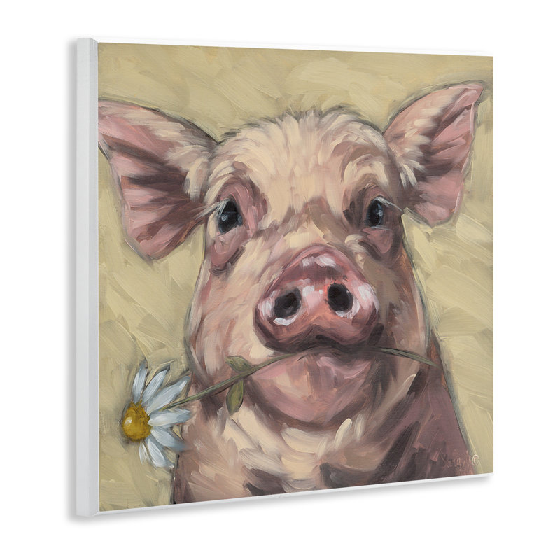 Cochon tenant une plaque murale Daisy Sprig
