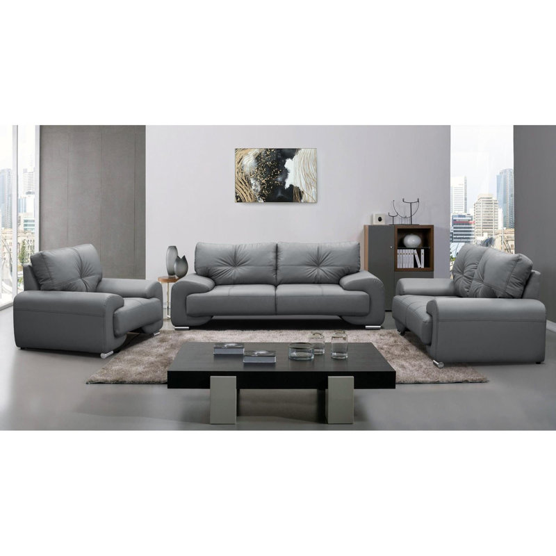 Cyntheia 3 - Piece Faux Leather Living Room Set, Grey