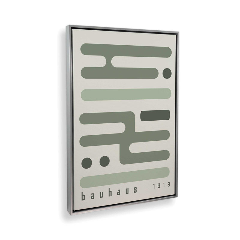 Circuits minimalistes du Bauhaus, H 18,75 po x l 12,75 po x P 1,25 po, Beige / vert, Cadre flottant en chrome poli
