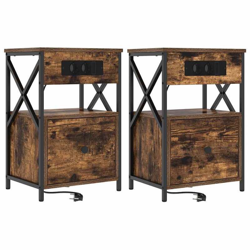 Bedside Cabinet 2 Pcs 40 X 31 X 60 Cm Engineered Wood, Smoked Oak