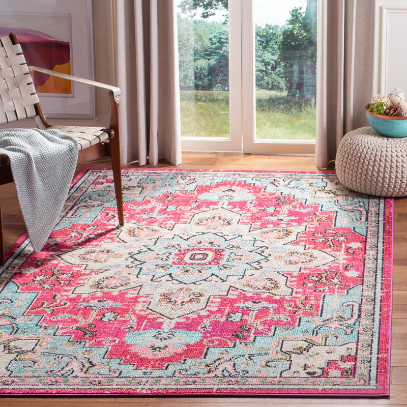 Felty Oriental Fuchsia / Blue Area Rug, Rectangle 12' x 15'