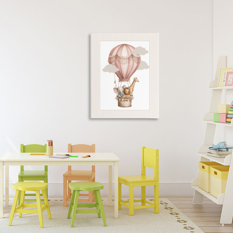 Toile rose avec montgolfières, design par Christine Simpson Art, H 30 po x l 24 po