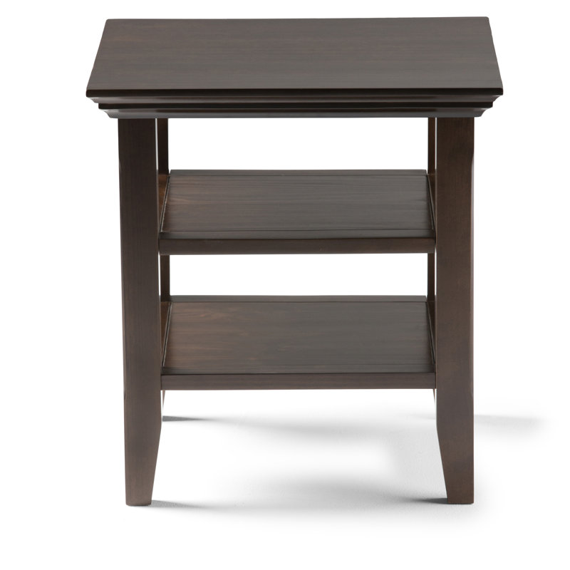 Acadian 19"W Solid Wood Transitional Square End Table with 2 Open Shelves, 20"H x 19"W x 19"D, Brunette Brown