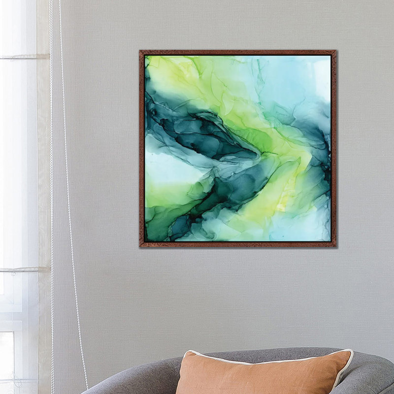 Aqua Lime by Elizabeth Karlson - Print on Canvas, 66.04 cm H x 66.04 cm W, Brown Framed