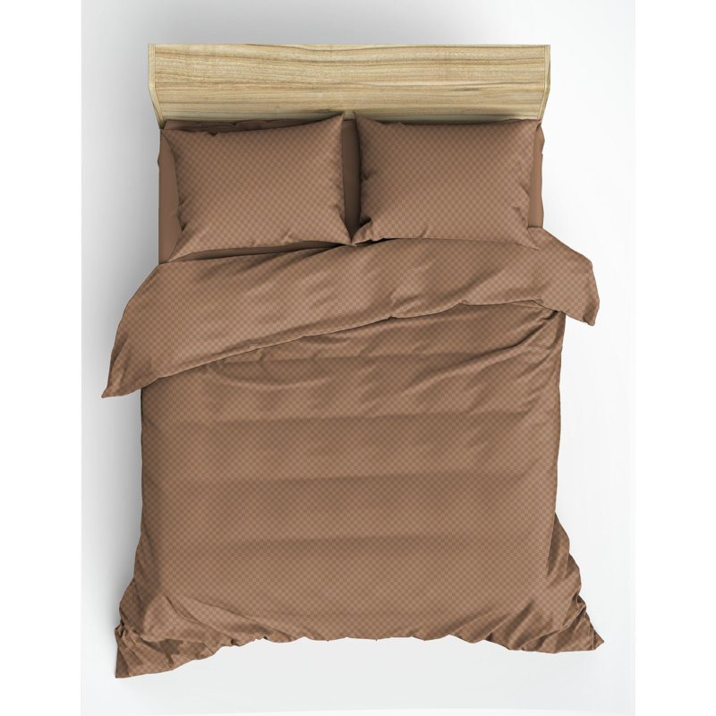 Ensemble de housse de courtepointe 100% coton Luxury Ranforce Super King, 102,4 x 86,6 pouces | Comprend 2 taies d'oreiller (23,6 po x 23,6 po) | Impression réactive, lavable à la machine, fermeture à boutons et enveloppes, couleur vison élégante