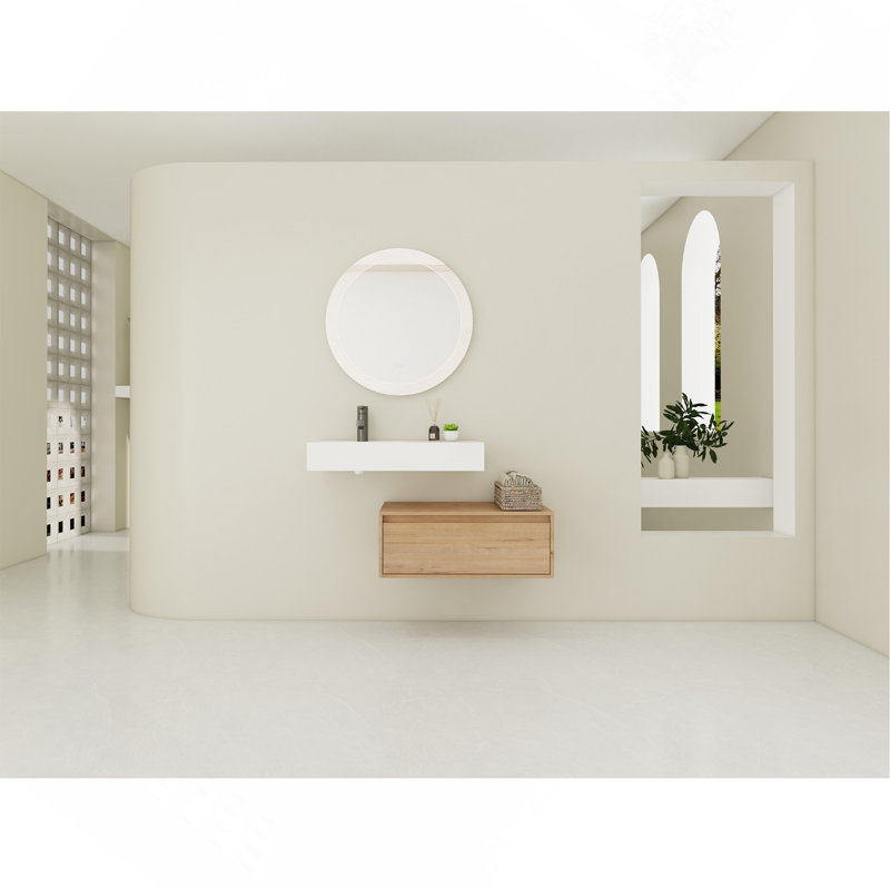 Meuble-lavabo mural de 30 po avec lavabo en résine, tiroir à fermeture en douceur et fixation flottante