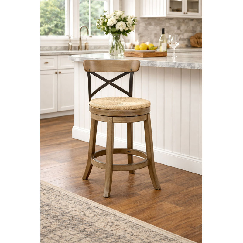Tabouret de bar et de comptoir pivotant Tosha, Blé brossé, Tabouret de comptoir (assise de 24 po de hauteur)