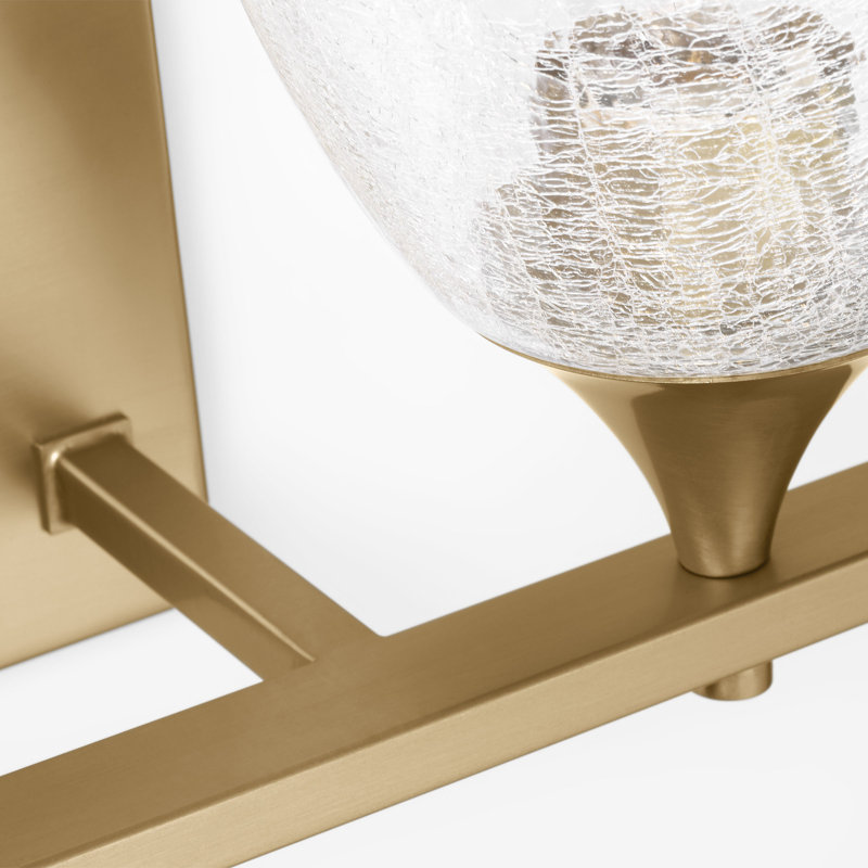 Luminaire mural pour salle de bain 2 lumières Toffino au fini laiton satiné avec abat-jour en verre transparent craquelé