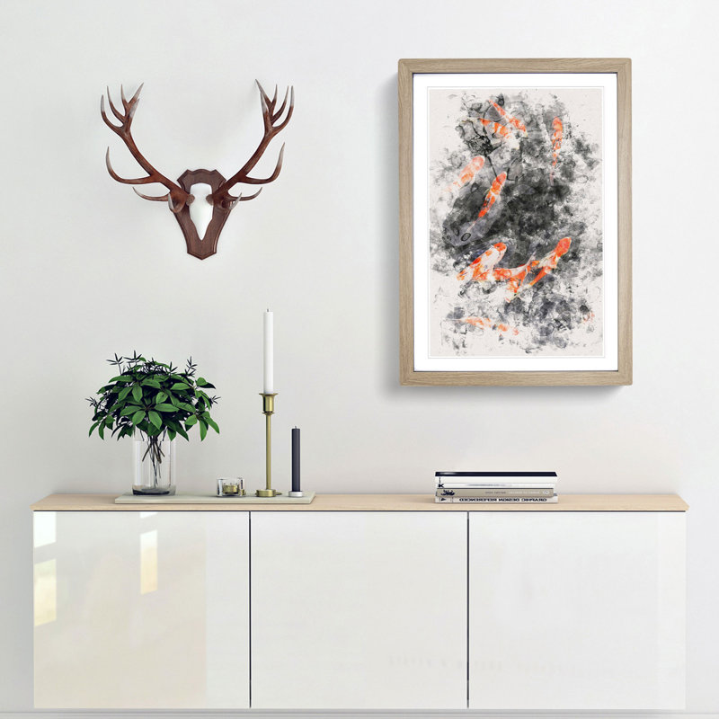 Carp and Koi Fish - Picture Frame Painting Print, Oak Framed, 33cm H x 24cm W x 2cm D