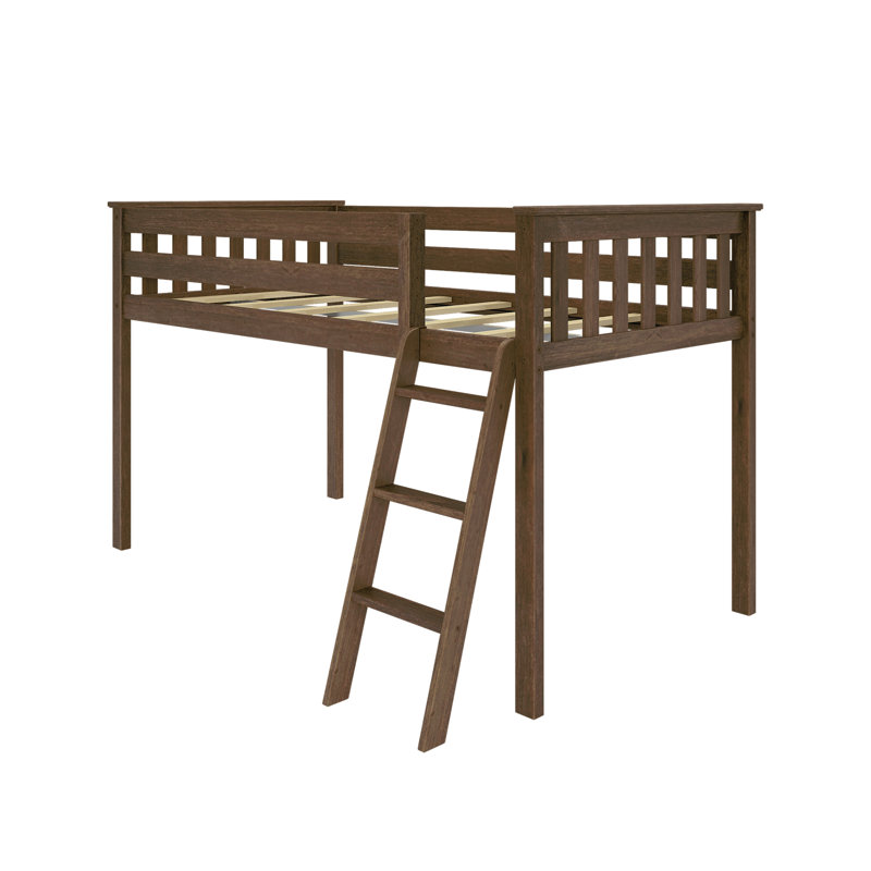 Jefferies Twin Solid Wood Low Loft Bed, Walnut