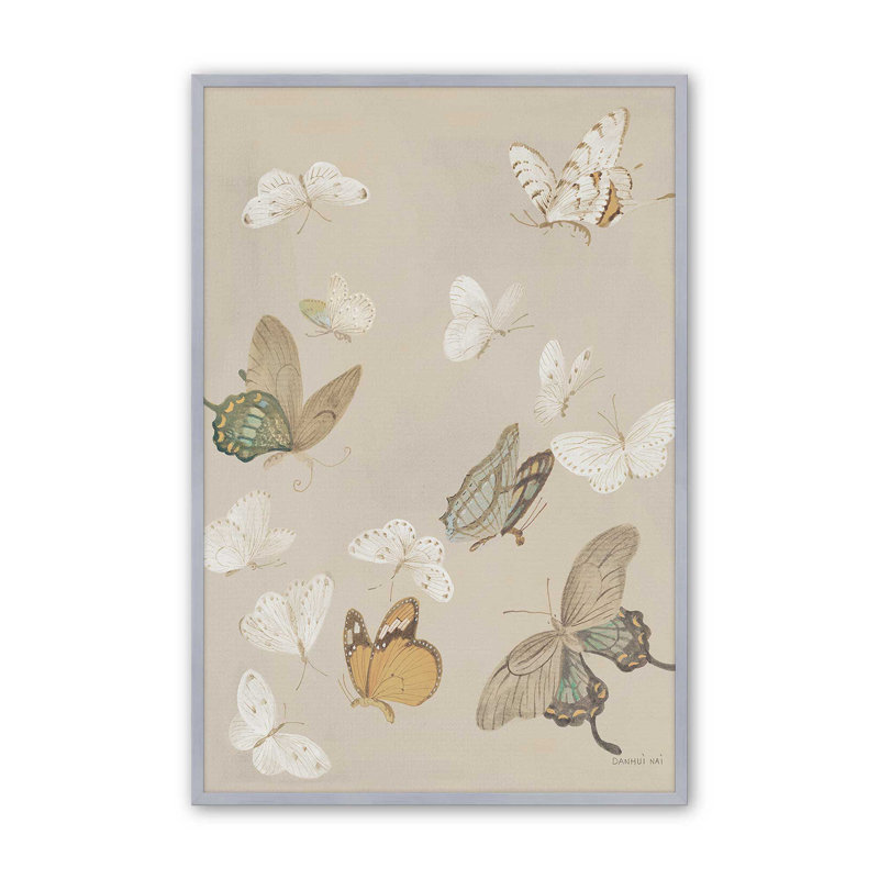 «Chrysanthemum Butterflies V2» par Danhui Nai, reproduction d'art sur toile, 16" H x 12" W, Argent argent