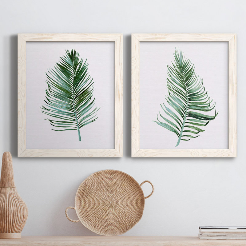 «Sage Frond I», ensemble de 2 peintures sur toile encadrées, Blanc, H 37,5 po x l 55 po x P 1,5 po