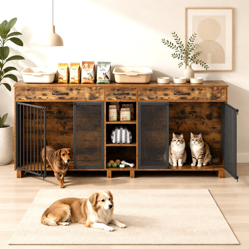 Caisse pour chien 2 en 1 avec tiroirs