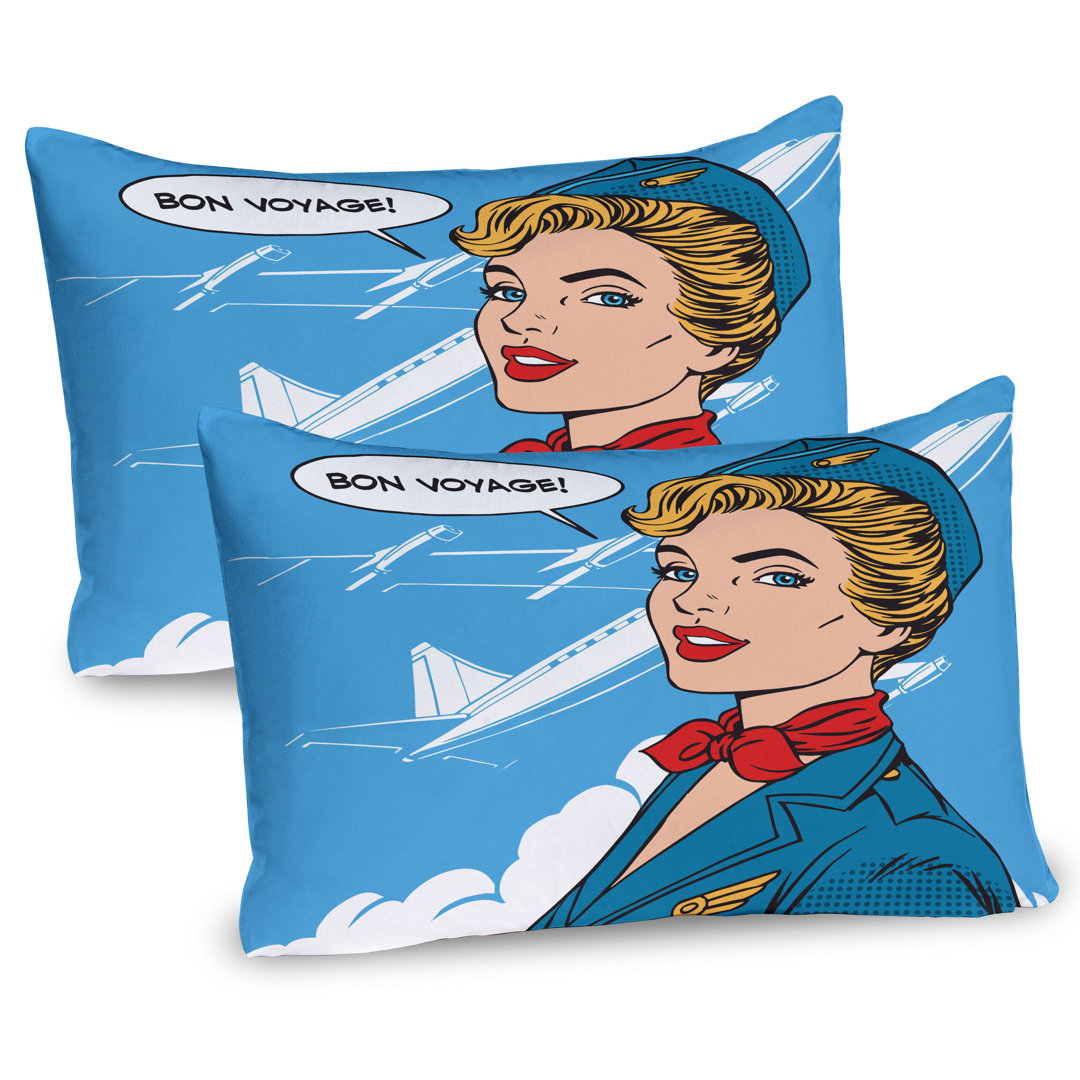 Kissenbezug Packung mit 2, Bon Voyage Stewardess Retro, Mehrfarbig