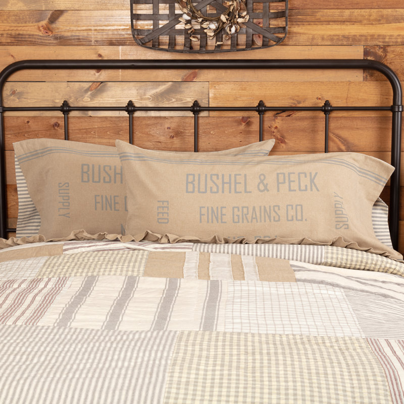 King Size Beige Cotton Farmhouse Pillowcase Set