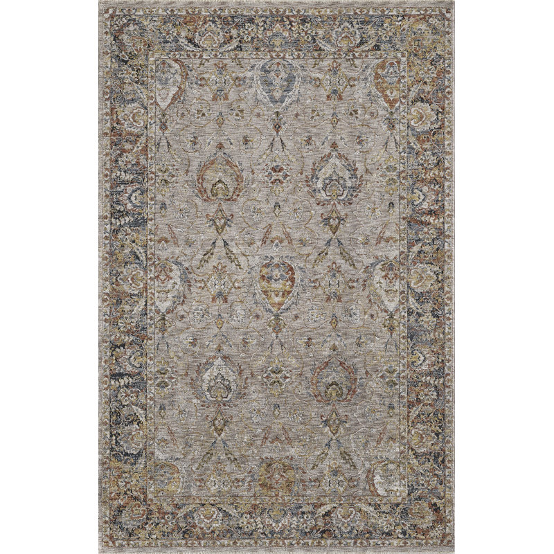 Tapis oriental en polyester tissé à la machine en taupe / beige, Rectangulaire : 12 pi x 15 pi