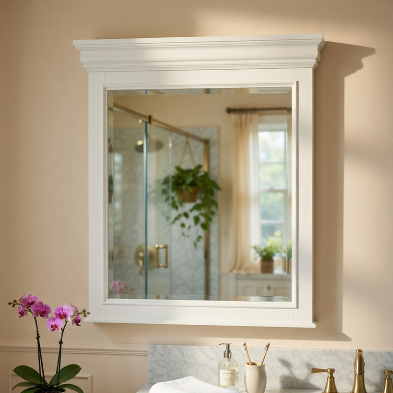 Miroir de commode Jena, cadre moulé couronne, bois blanc, 36 x 38