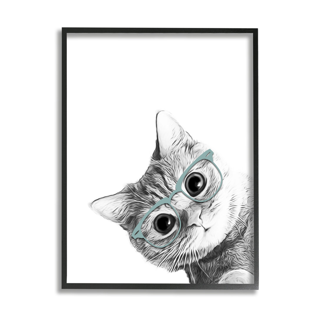 " Monochrome Cat Kitten Peeking Glasses Portrait " by Annalisa Latella Stupell Industries 
